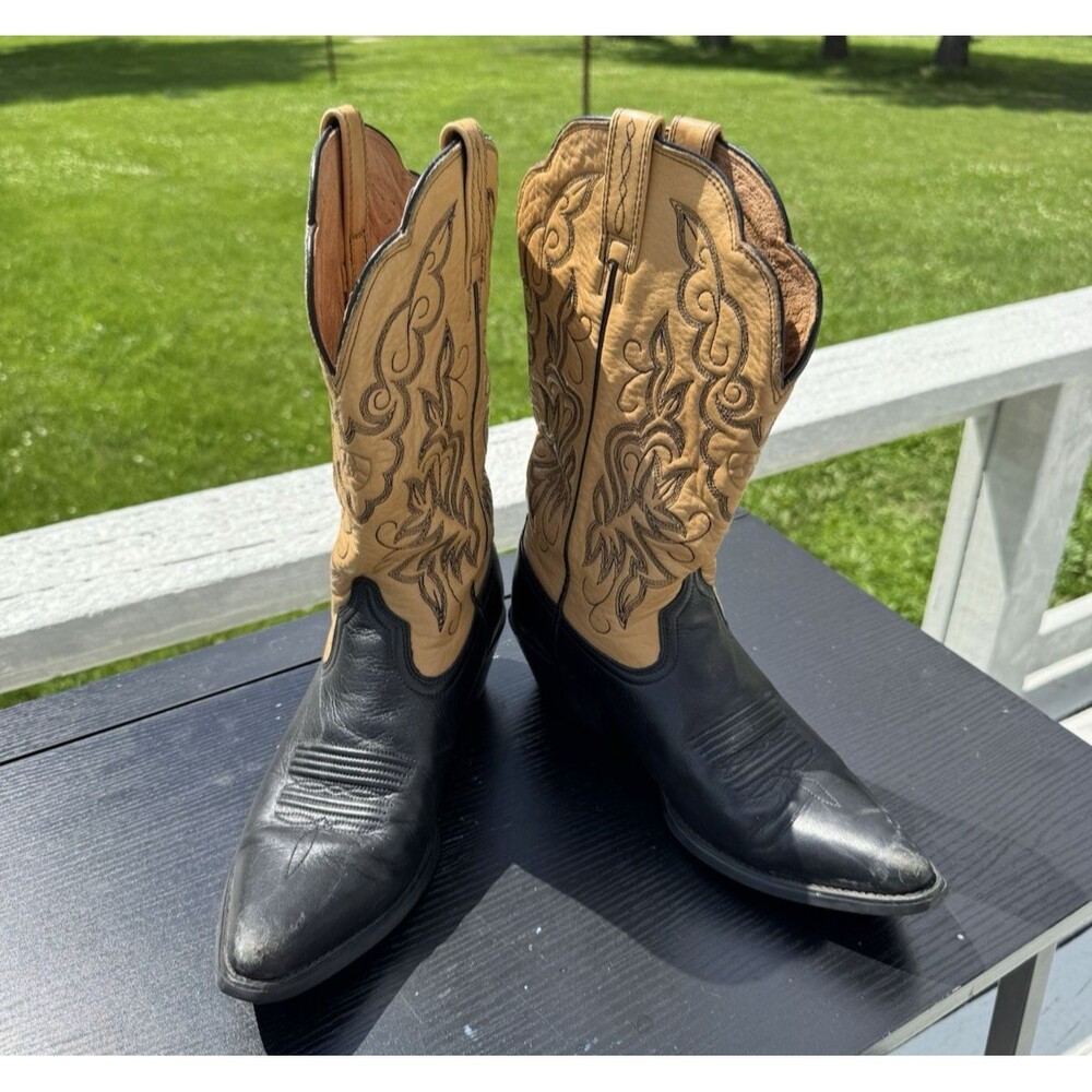 Ariat Boots Womens 7 Black Tan Leather Cowboy Western Pointed Toe Style 15781 - Picture 3 of 13